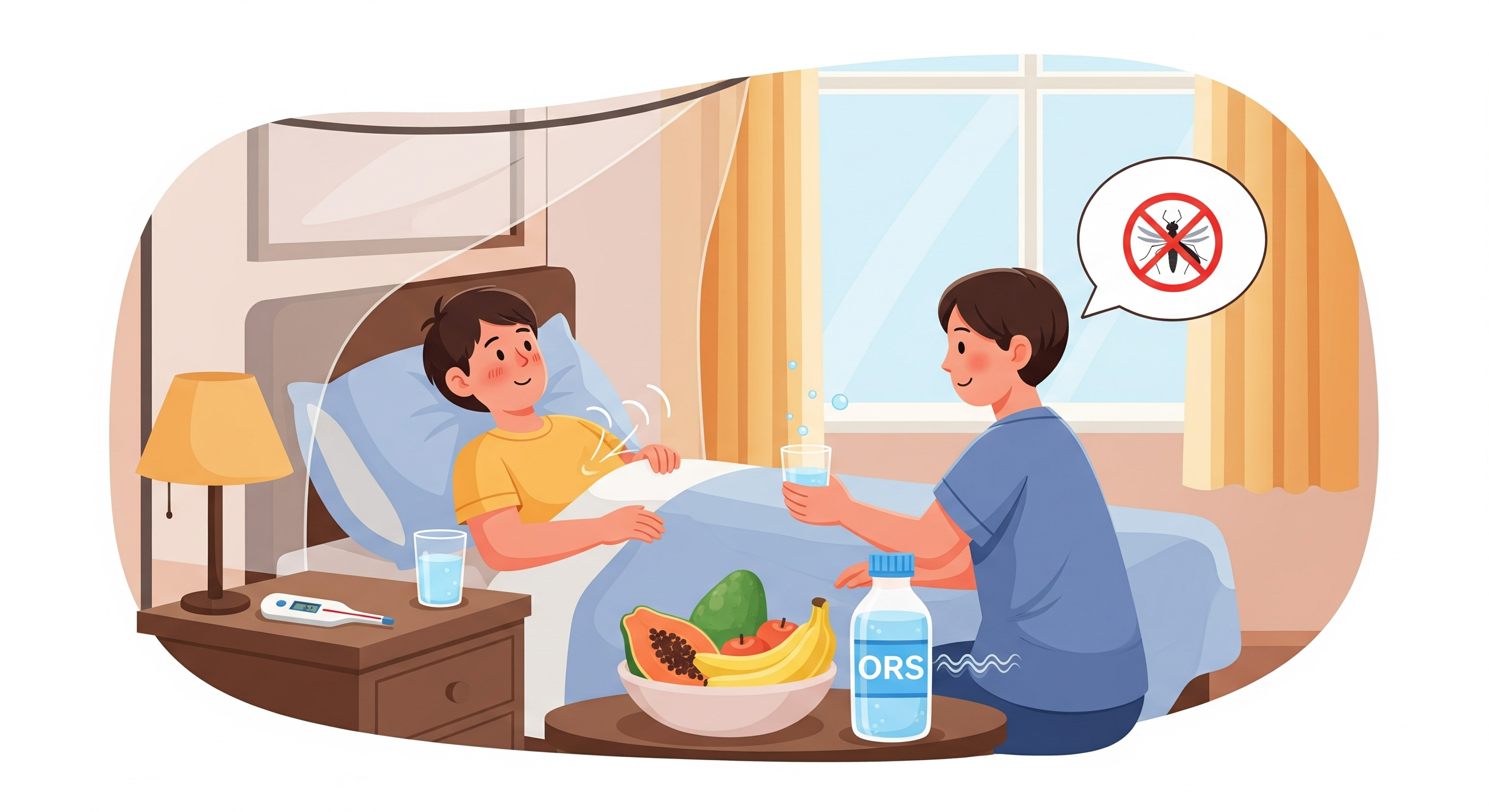 Pasien demam berdarah sedang dirawat di rumah sakit dengan infus